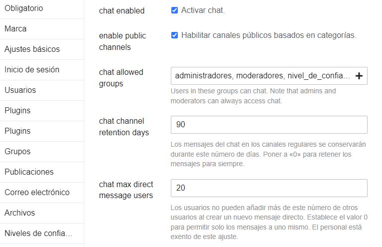 Configuración del chat de Discourse